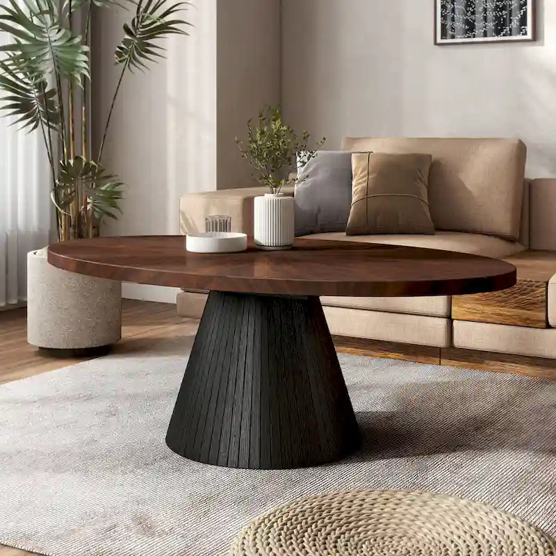 Black & Brown Oval Coffee Table, Modern Style