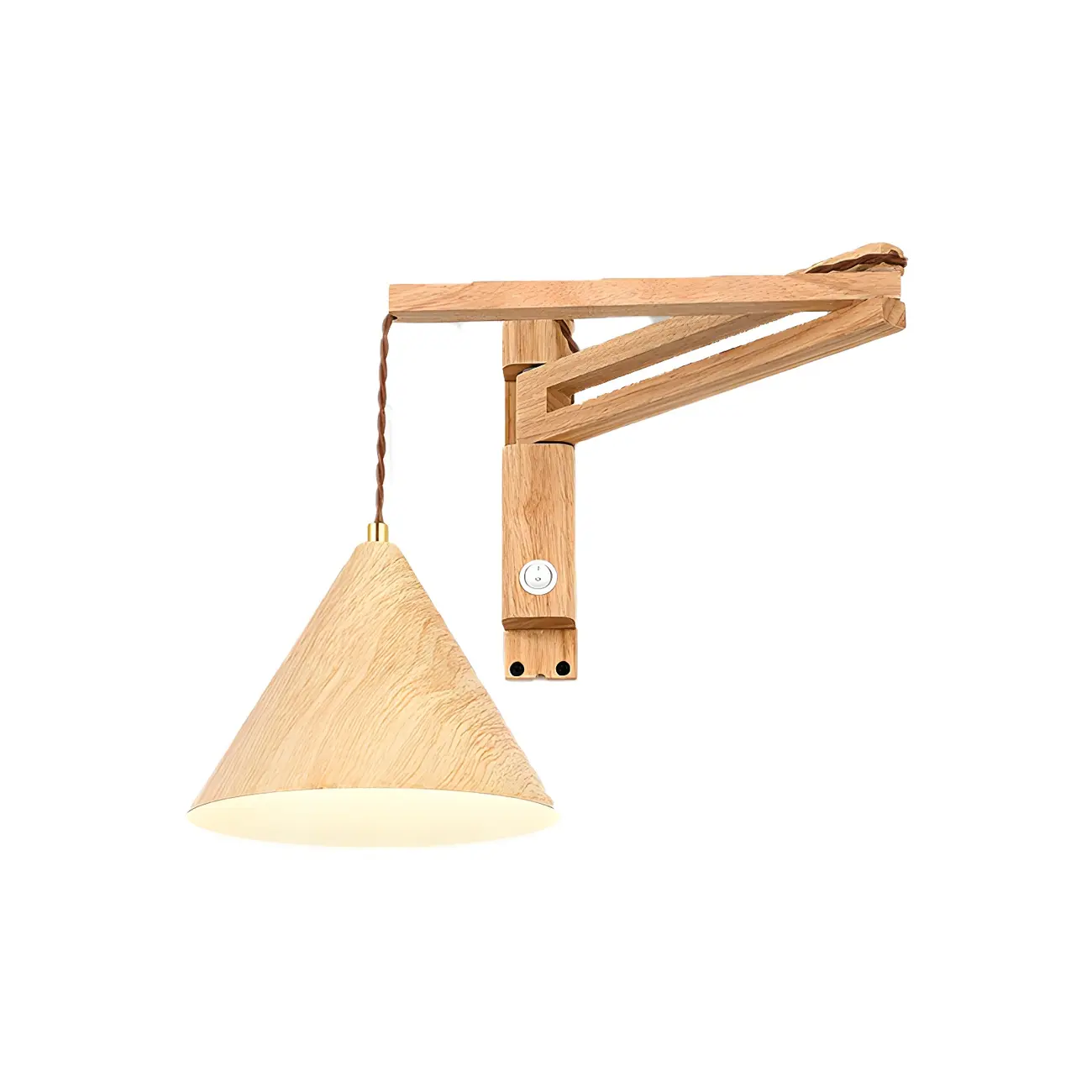 Wooden Cone Shade Swing Arm Wall Light