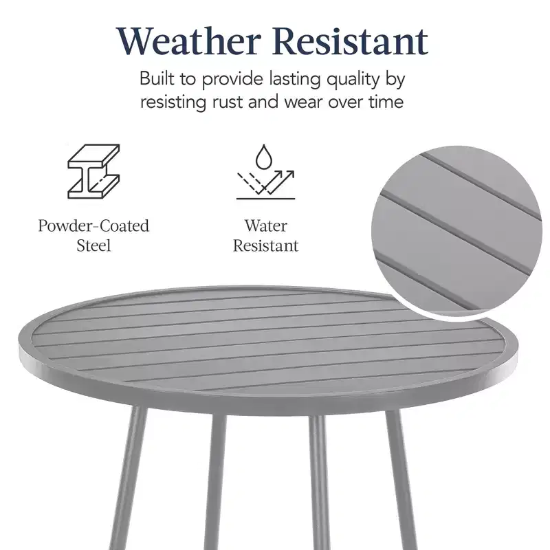 Best Choice Products 3-Piece Steel Patio Bar Height Round Bistro Set w/ Backless Stools, Slatted Design