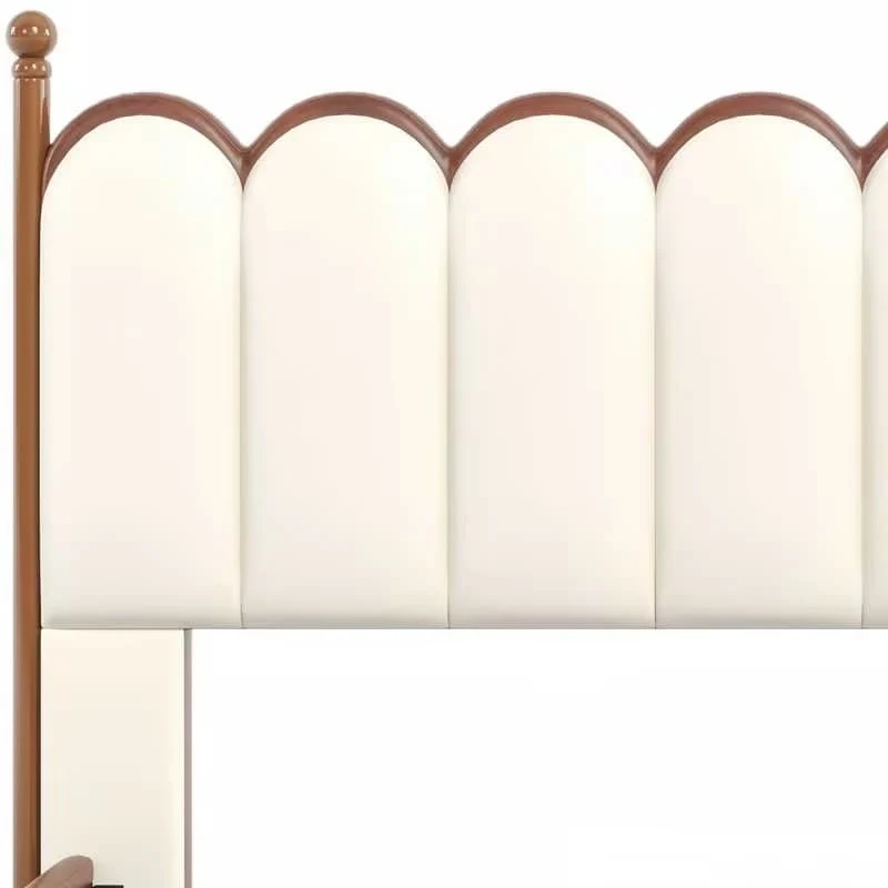 Leather Upholstered Bed with Headboard & Footboard, Solid Wood Slats & Legs