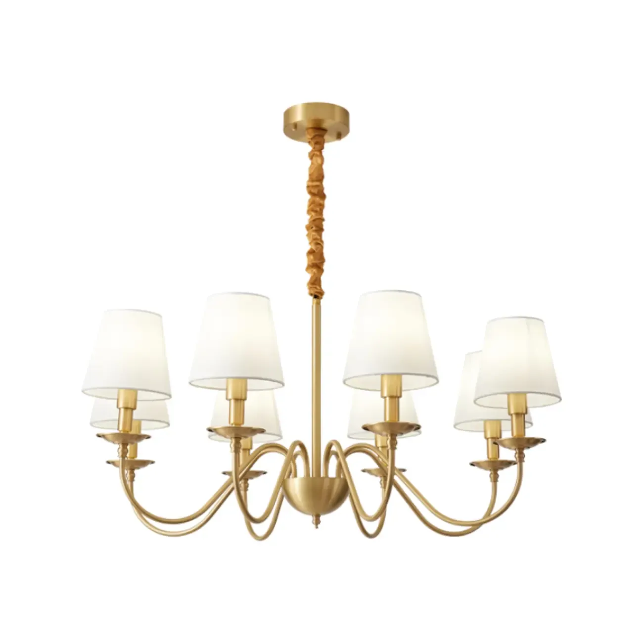 Elegant White Fabric Shade Classic Gold Chandelier