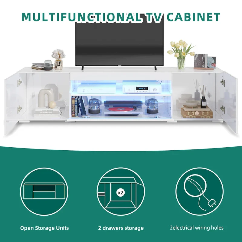 Moasis 70-inch High Glossy Wood TV Stand LED Entertainment Center Media Console