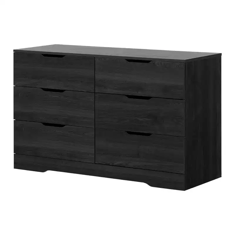 South Shore Fynn 6 Drawer Double Dresser Gray Oak: Laminated Particle Board, 5-Year Warranty, Anti-Tip Hardware