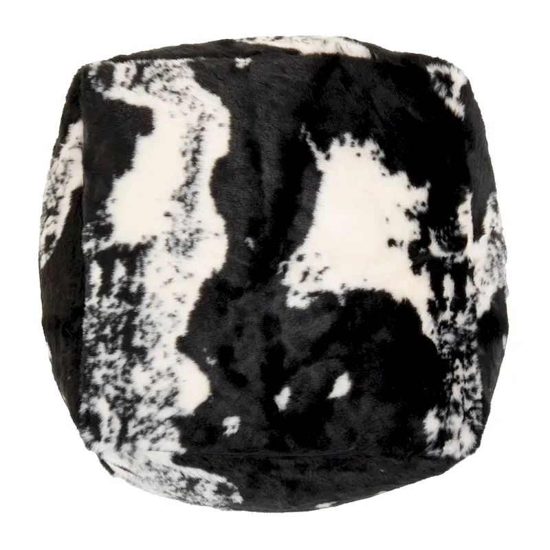 Faux Fur Pouf With Cow Hide Design