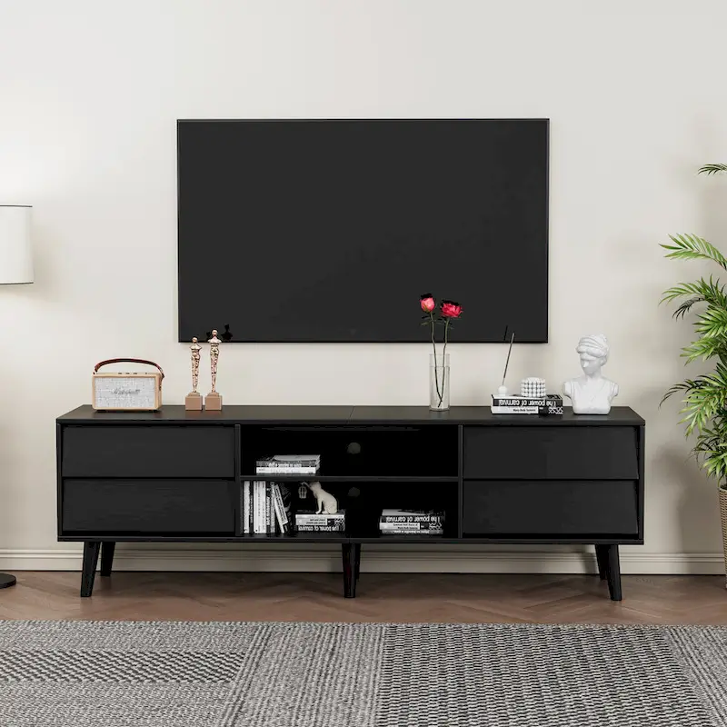 Brown / Black Vintage-Style TV Stand with 4 Drawers & 2 Shelves, Fits up to 60