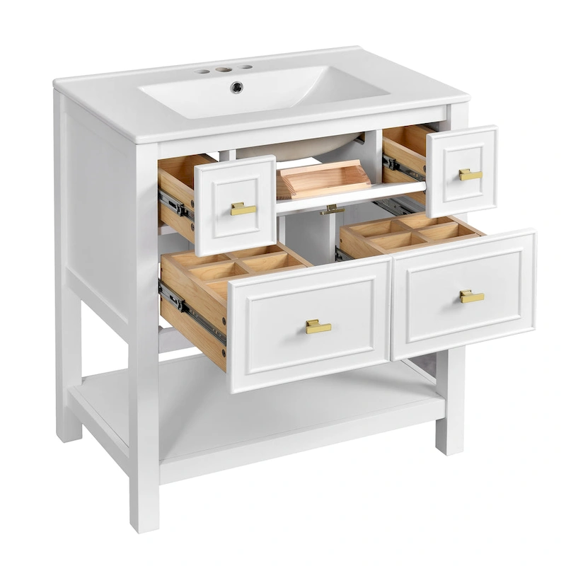 30 Bathroom Vanity with Ceramic Sink Combo, Free Standing Single Vanity Set with 5 Drawers