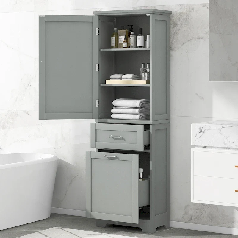 White/Black/Grey Freestanding Tall Bathroom Storage Cabinet, 1-Person