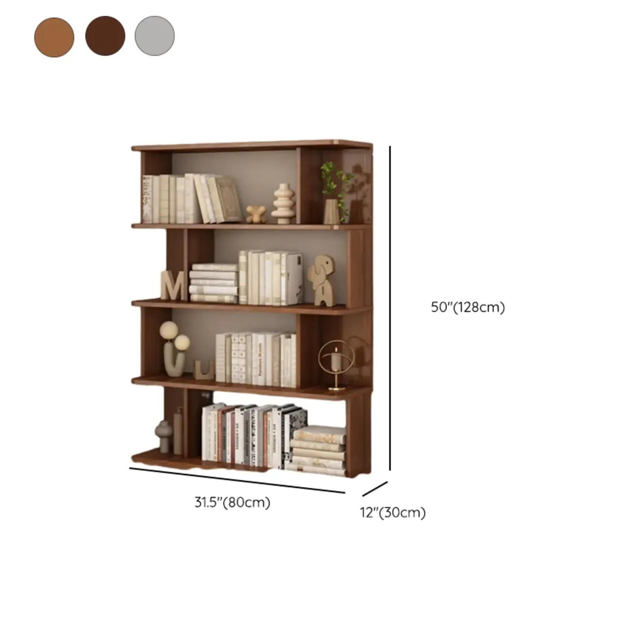 Mid-Century Vertical Walnut Wood Bookcase Open Back