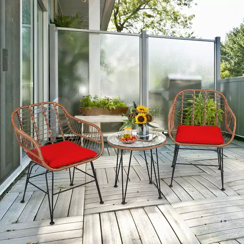 Costway 3PCS Patio Rattan Bistro Set Coffee Table Armchair Garden