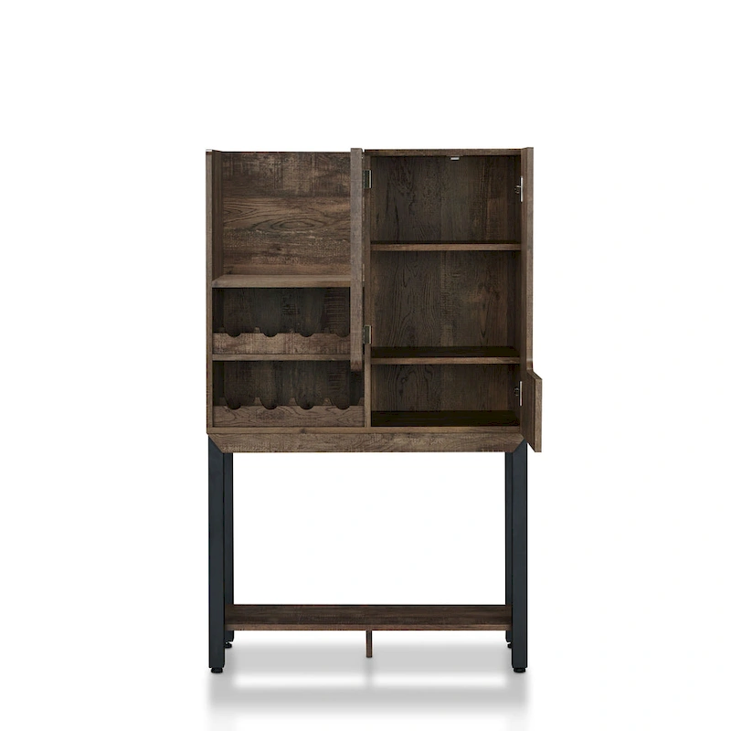 Cassini Farmhouse Reclaimed Oak 2 Open Shelves Wood Kitchen Hutch with Wine Rack by Carbon Loft