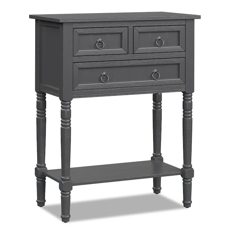 Console Entryway Table with 3 Drawers Open Shelf Beige/Dark Grey