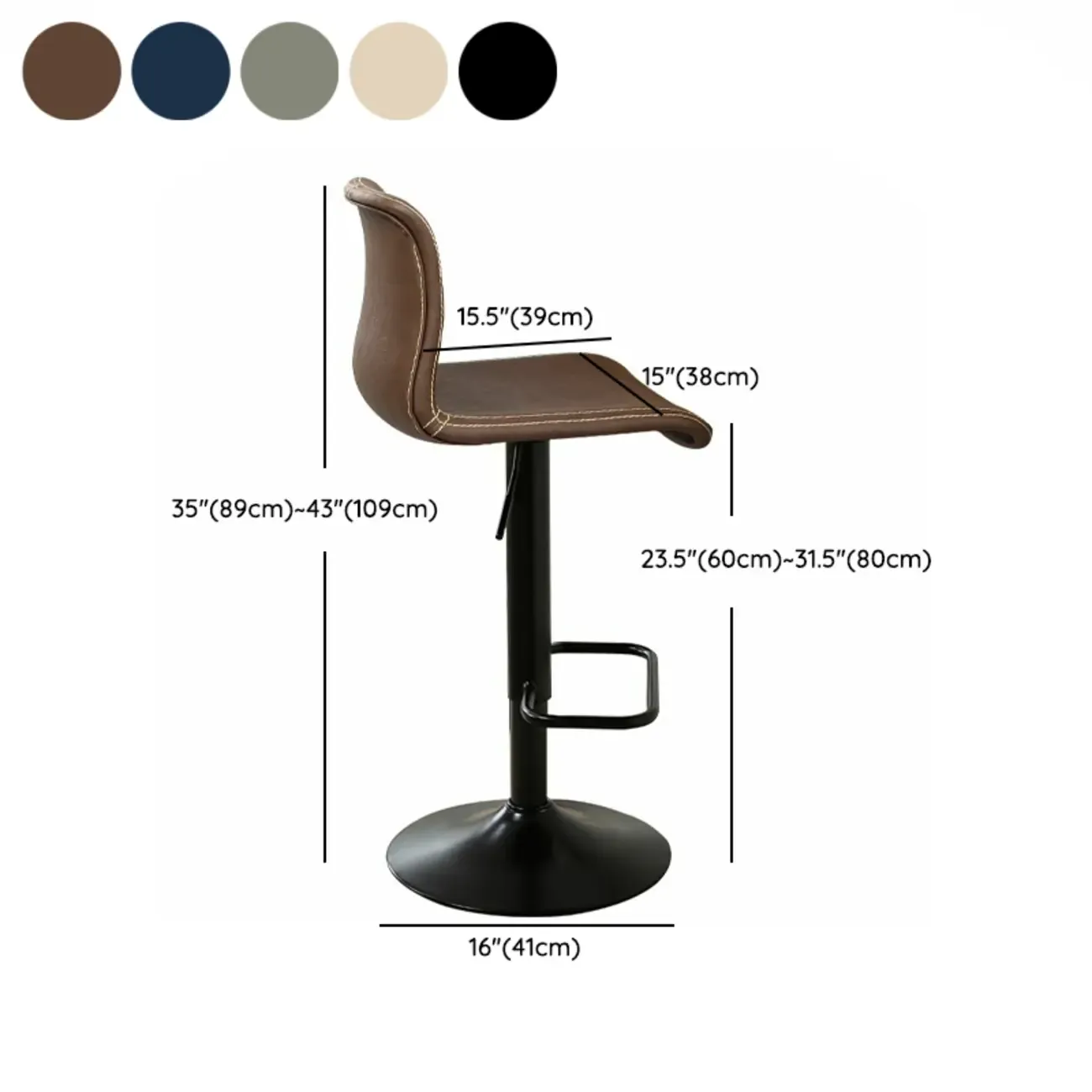 Leather Low Back Adjustable Swivel Sleek Bar Stools
