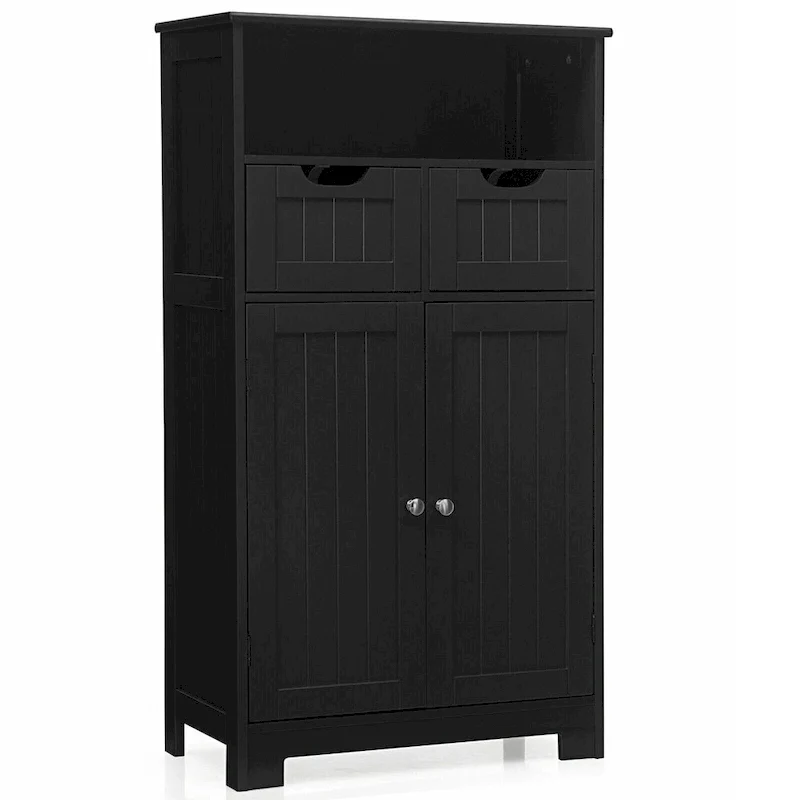 Floor Storage Cabinet with Drawers & Door, Espresso / Black / Grey — 3-Compartment