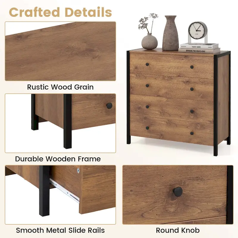 Oak / Grey 4-Drawer Dresser – Vintage Style