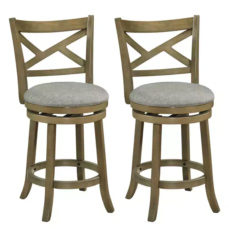 Costway Swivel Bar Stools Set of 2/4, 25 Counter Height Barstools with Backrests for Kitchen