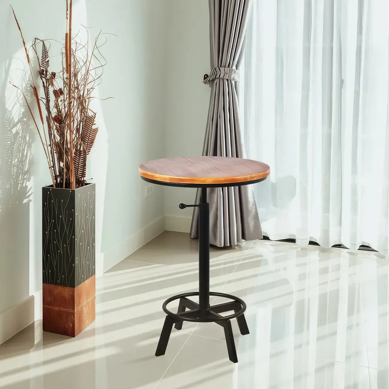 Retro Industrial Circular Adjustable Bar Table