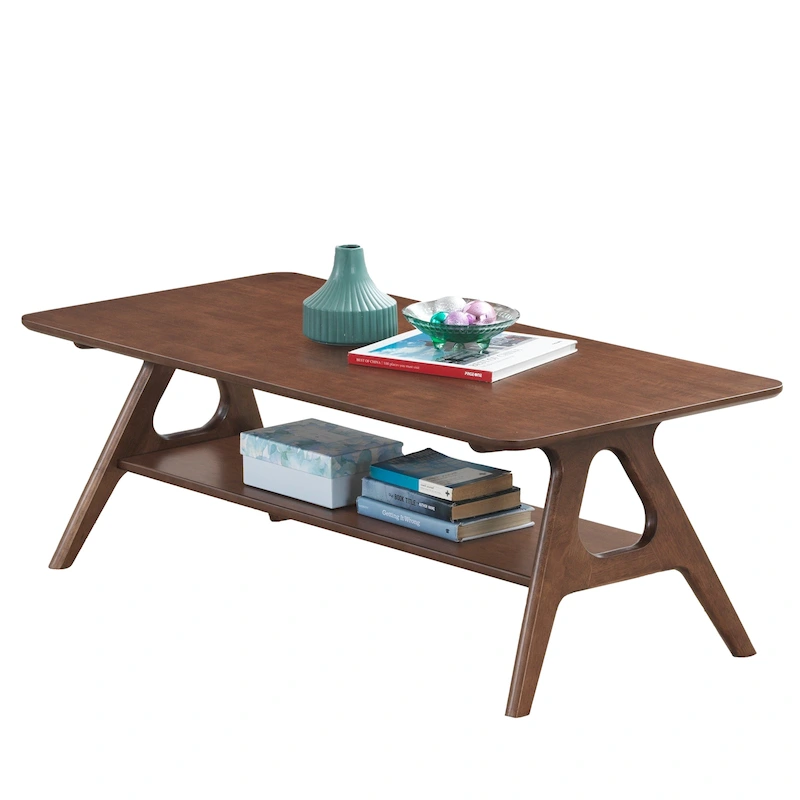 Roundhill Furniture Arona Mid-Century Modern Wood Coffee Table with Shelf