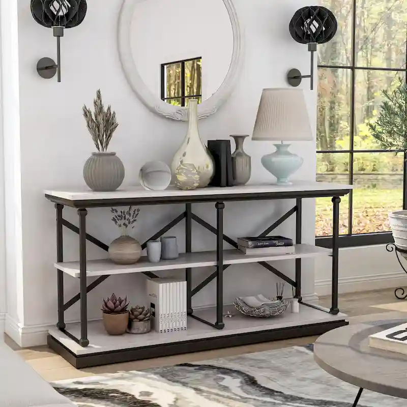 Marcin Transitional 59-inch Steel 2-Shelf Console Table by Furniture of America