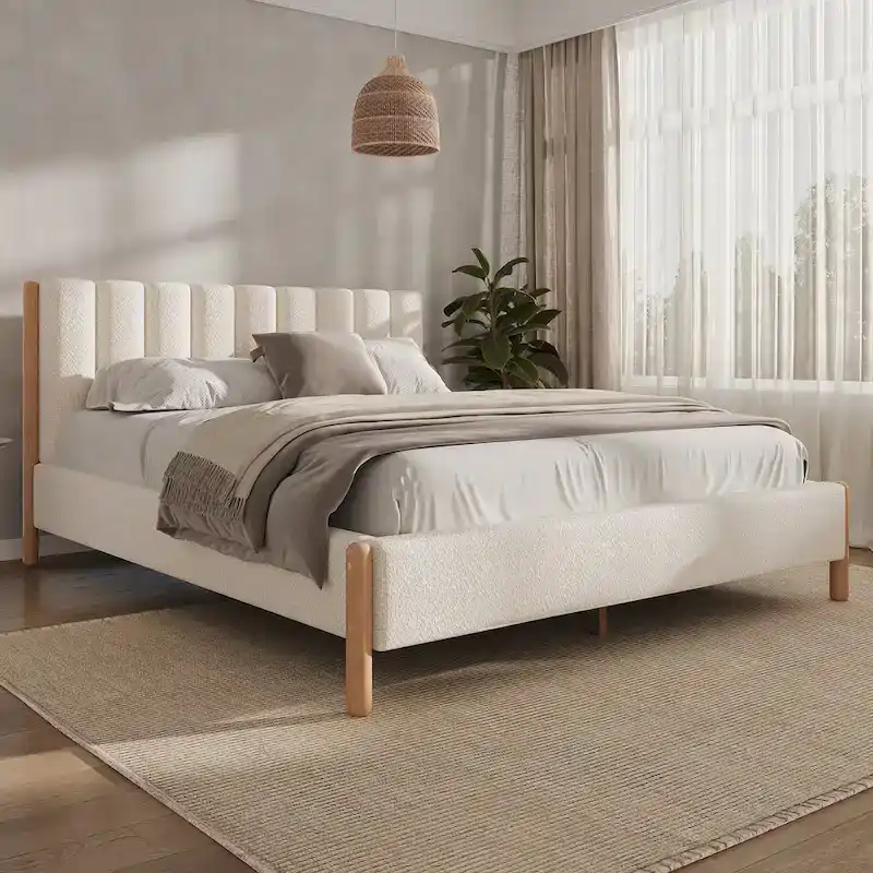 Luxurious Upholstered Bed Frame with Sturdy Wooden Legs