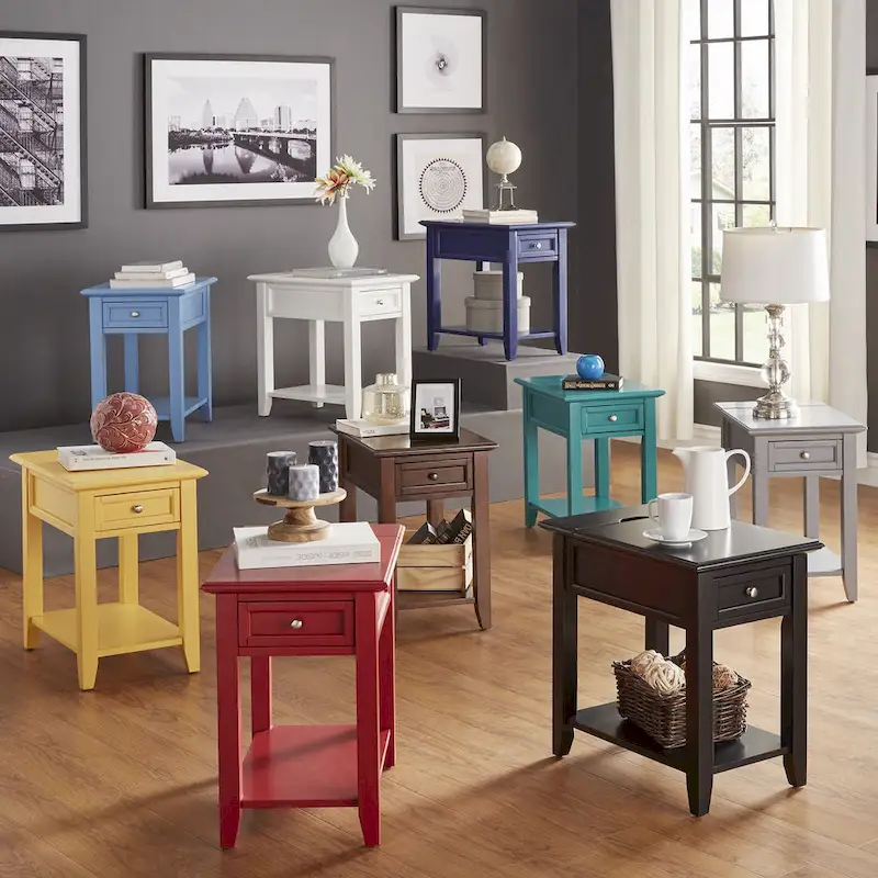1-Drawer Side Table with Charging Station – Multiple Colors, Contemporary Style