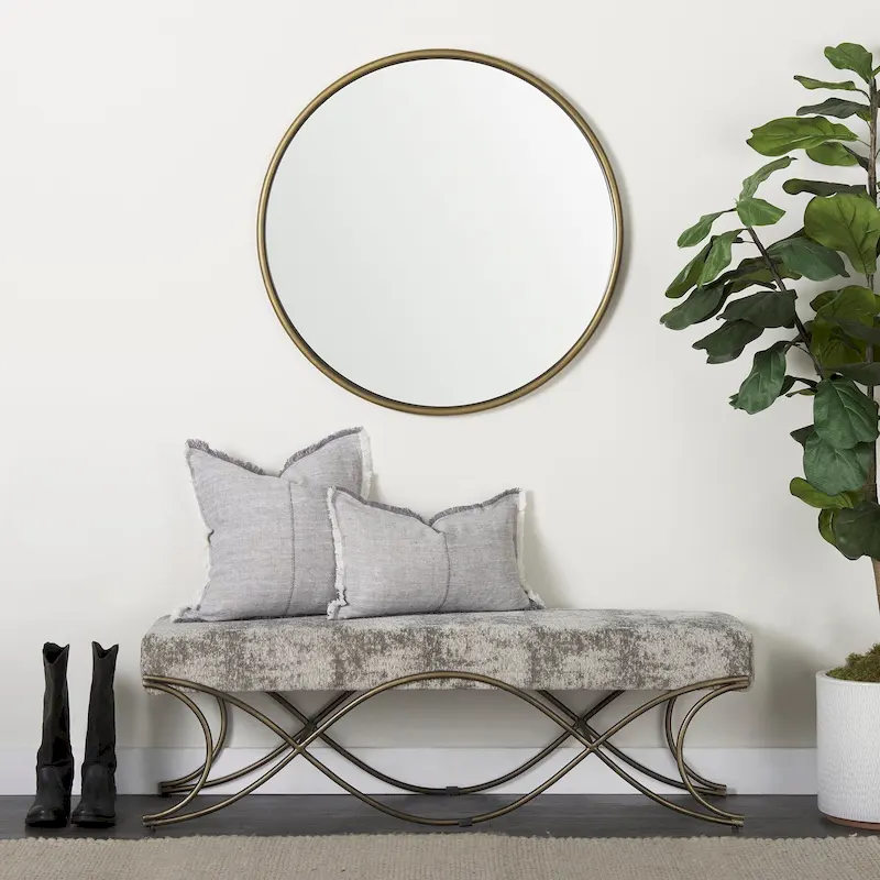 Ayla Gray Fabric Seat w/ Dark Nickel Metal Frame Bench