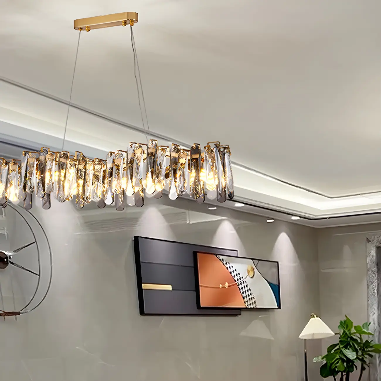 Elegant Grey Crystal Linear Island Pendant Light