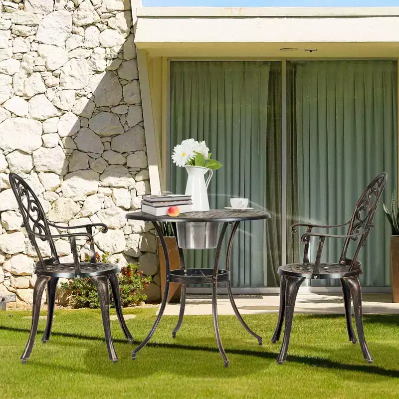 Costway Outdoor Patio Furniture leaf Design Cast Aluminum Bistro Set Antique Copper
