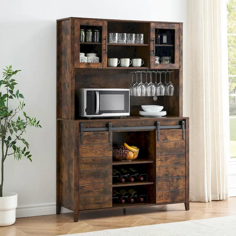 Farmhouse Wine Cabinet Kitchen Buffet with Wine Rack - 15.7D x 47.2W x 69.6H
