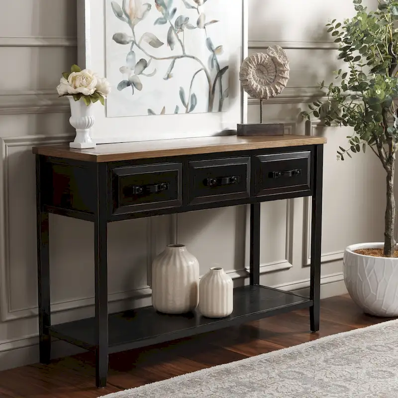 Black / Ash Grey / Barn Blue Console Table with Drawers, 1-Person Assembly