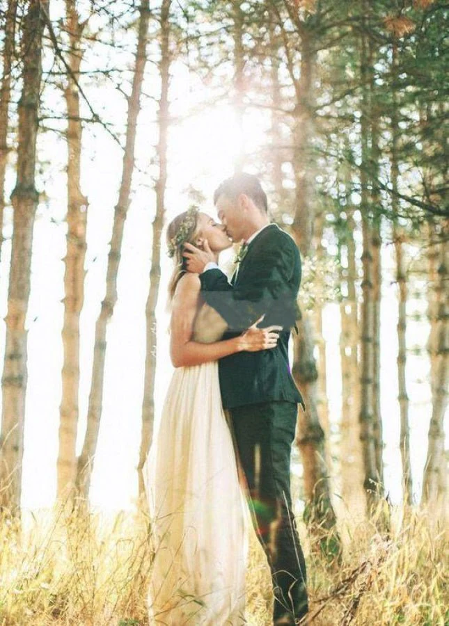 Elegant Bohemian Sleeveless Long A Line Chiffon Wedding Dresses