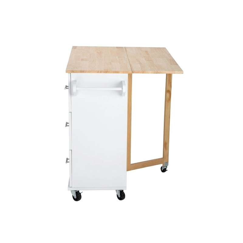 Kitchen Island Cart with Extensible Rubber Wood Top and Locking Wheels