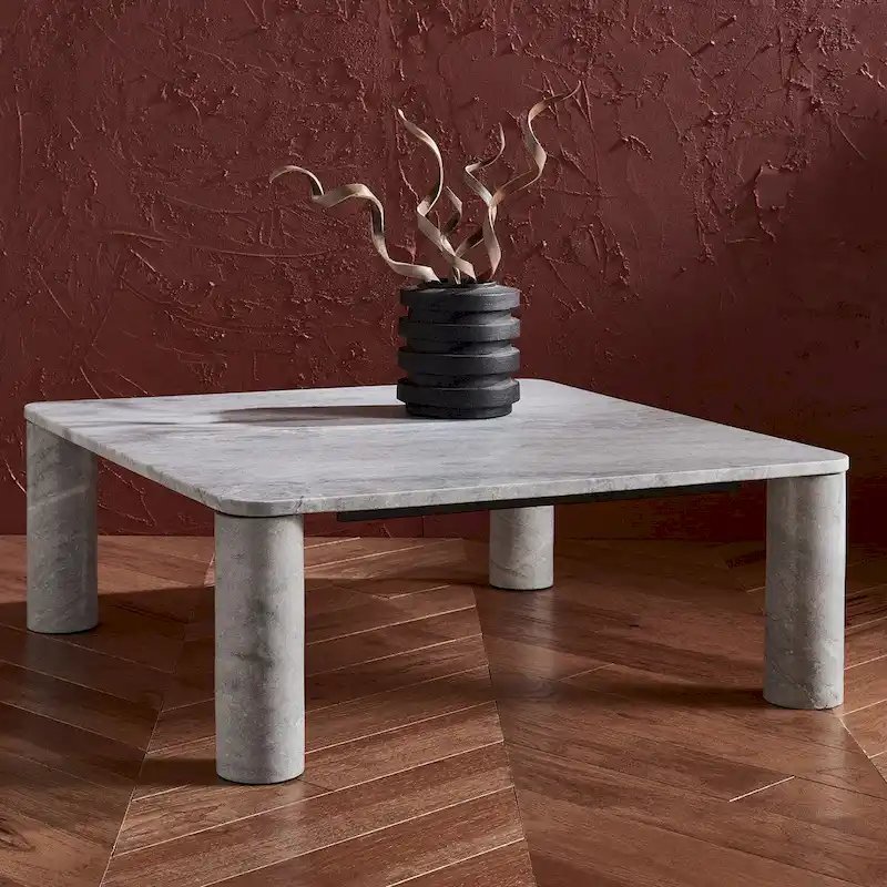 White / Light Grey Square Marble Coffee Table, 35