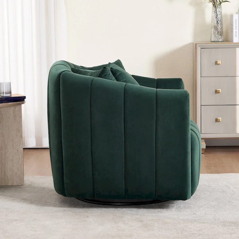 Modern Velvet Swivel Accent Chair,Sofa Chair with Pillows