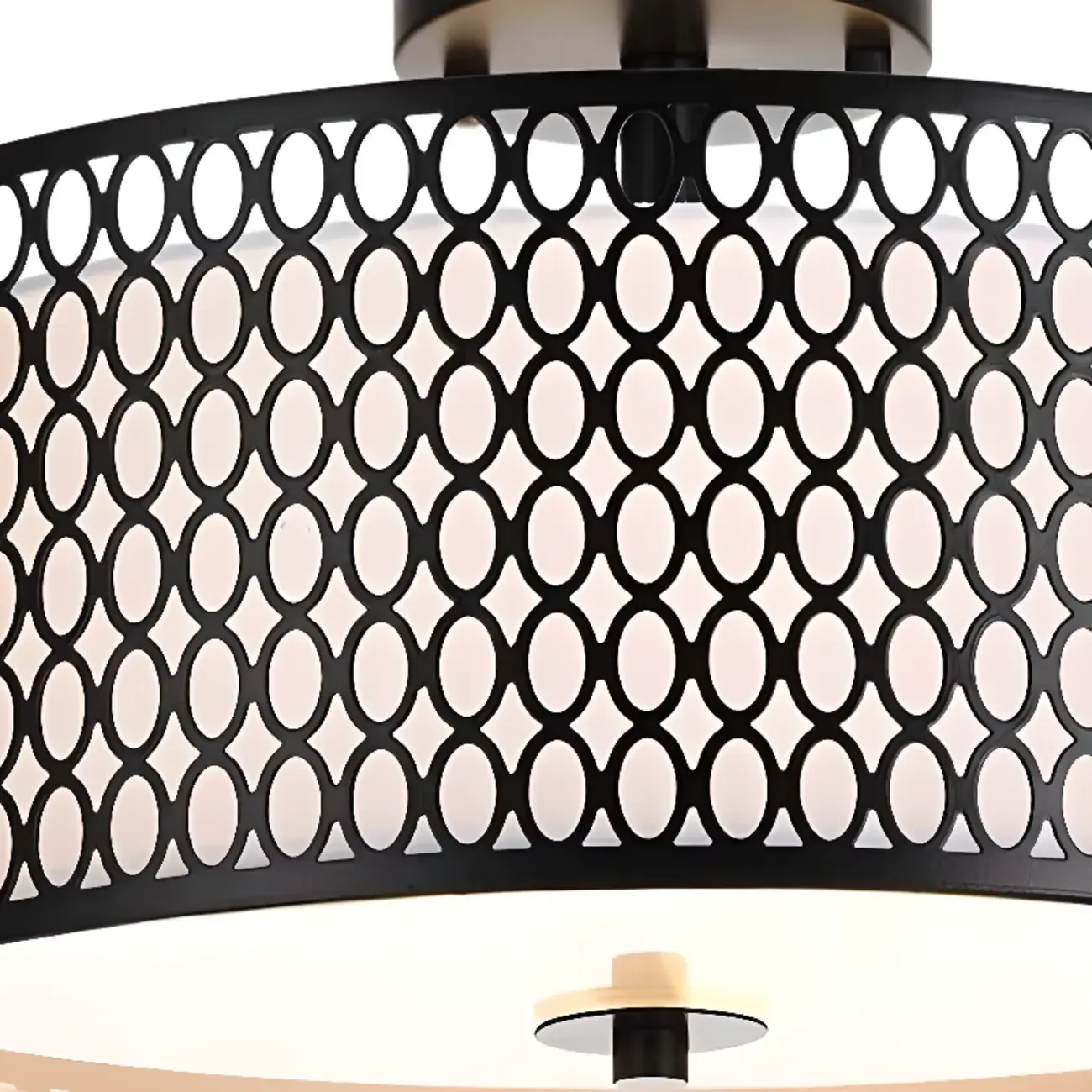 Modern Black Metal Hollow Cylinder Semi Flush Ceiling Light