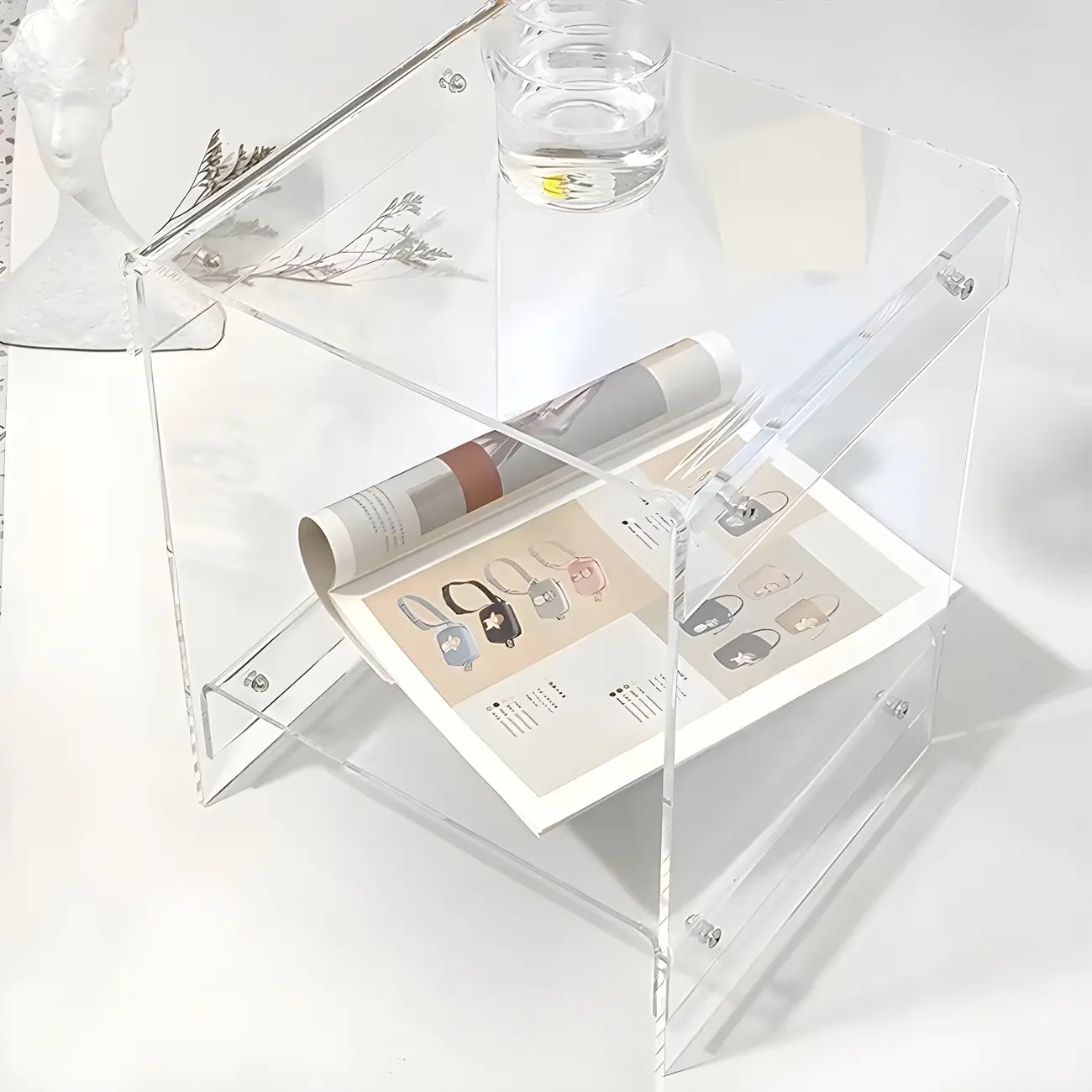 Modern Acrylic Bedside Table with Shelf