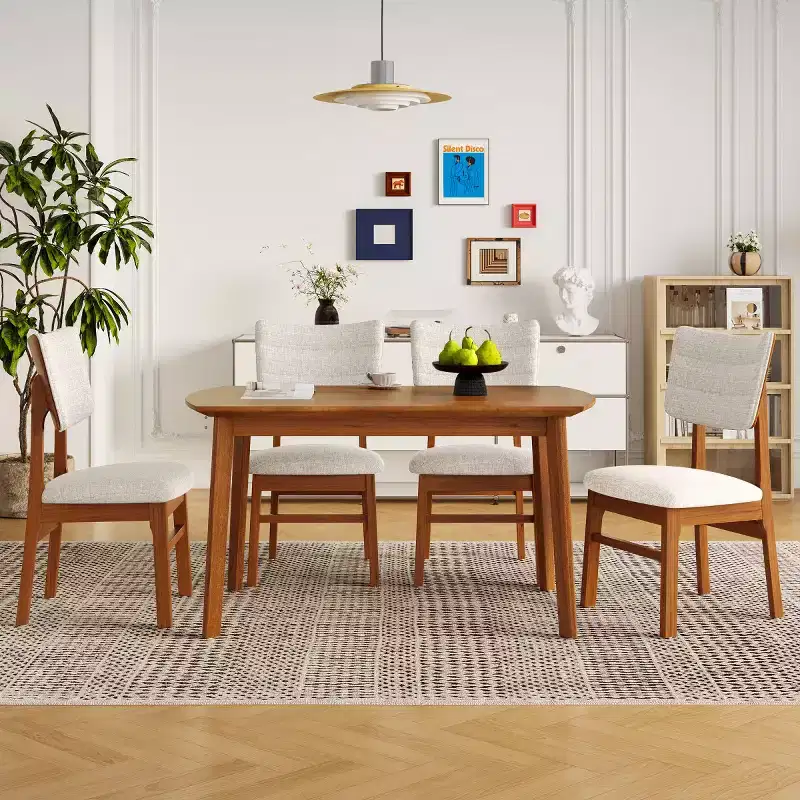 Set of 4 Upholstered Dining Chairs with Wood Legs, Mid-Century Modern Kitchen Chairs for Dining Room, Restaurant, or Living Room-Panipeachy