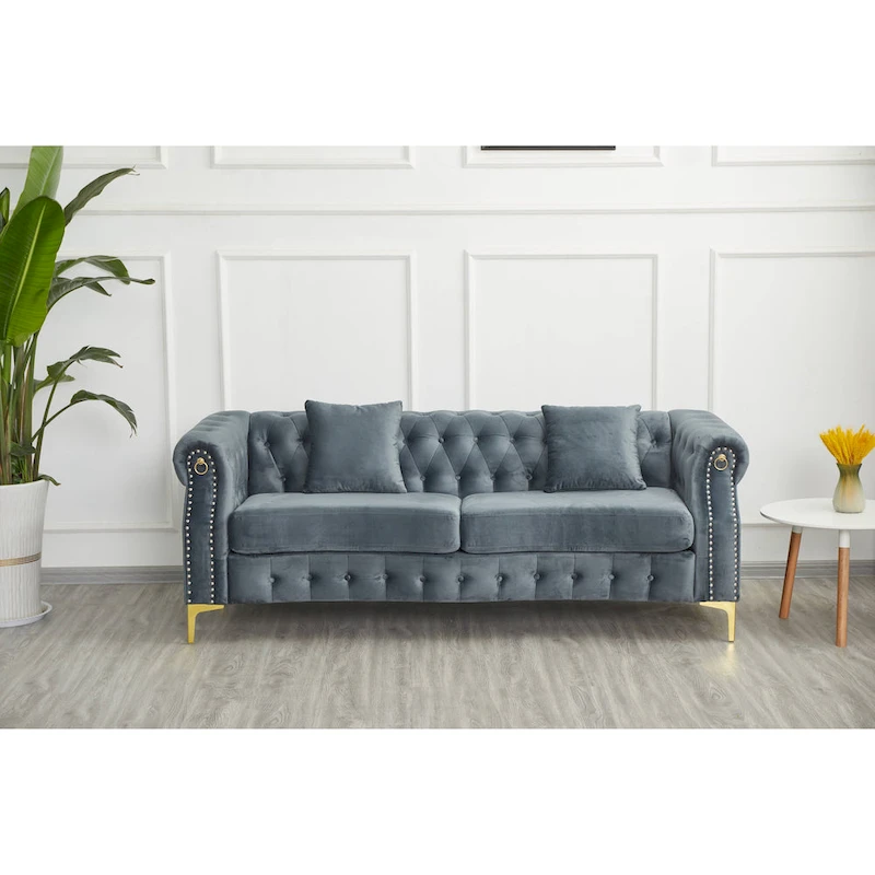 35 D x 85 W x 30.3 H Velvet Chesterfield Button-tufted Sofa
