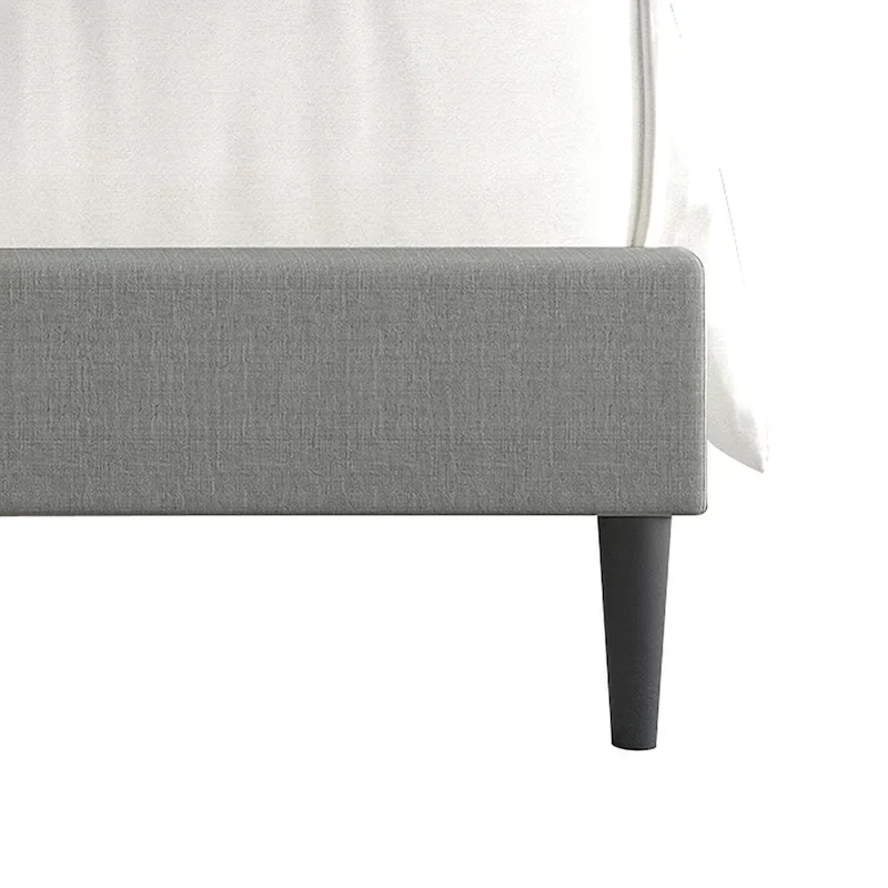 Beige / Light Grey / Black Linen Upholstered Platform Bed with Square Stitching Headboard – Twin / Full / Queen / King