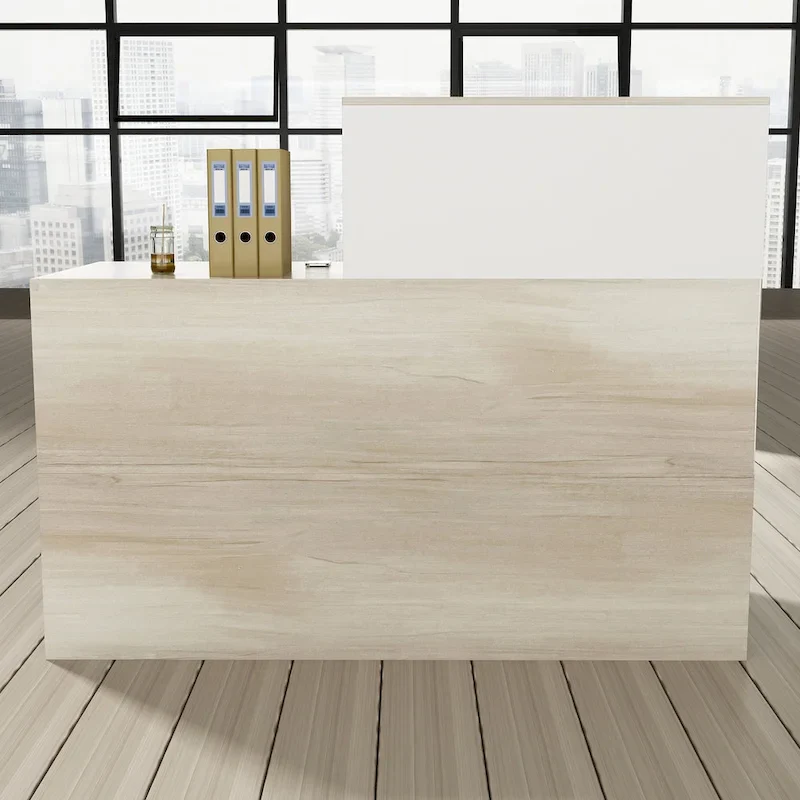 Timechee Reception Desk Counter with Lockable Storage Wood Texture