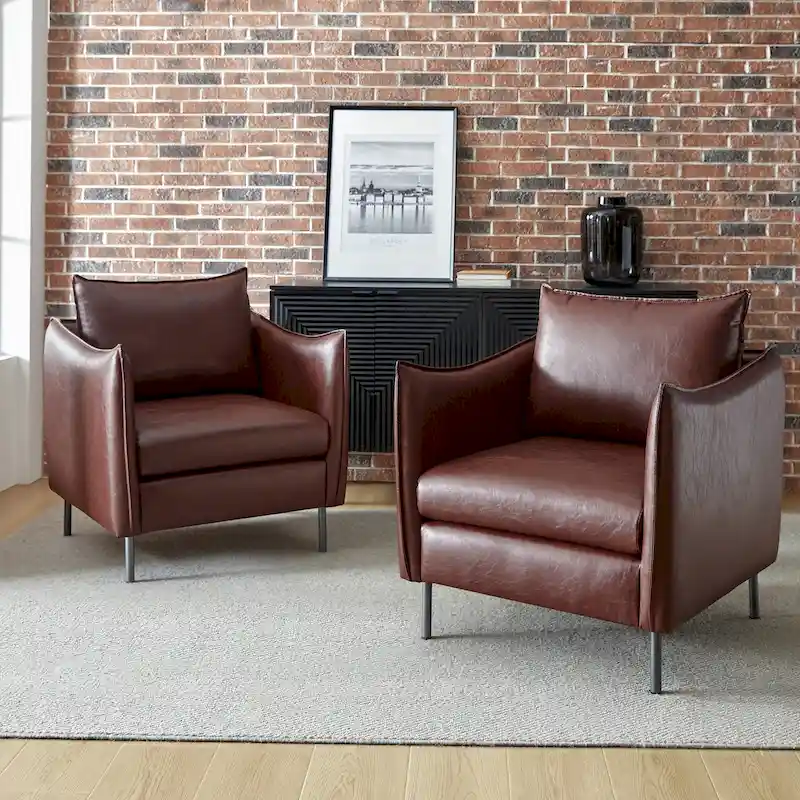 Jaime Modern Vegan Leather Accent chair with Metal Legs Set of 2 by HULALA HOME