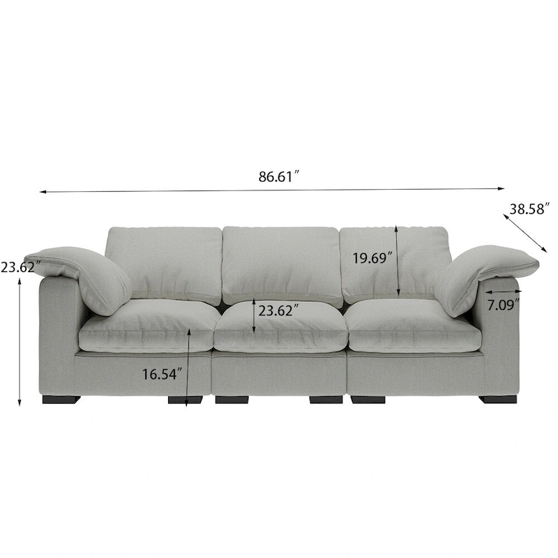 86.61  Modern Farmhouse Deep 3-Seater Sofa, Track Arm Couch, Linen Fabric Sofa