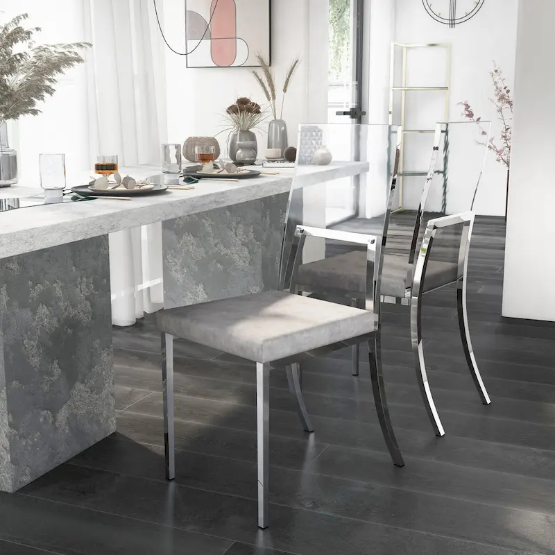 Chrome & Grey Acrylic Back Dining Chair, Set of 2