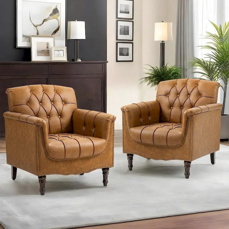 Modern Tufted Accent Armchair with Nailhead Trim Set of 2