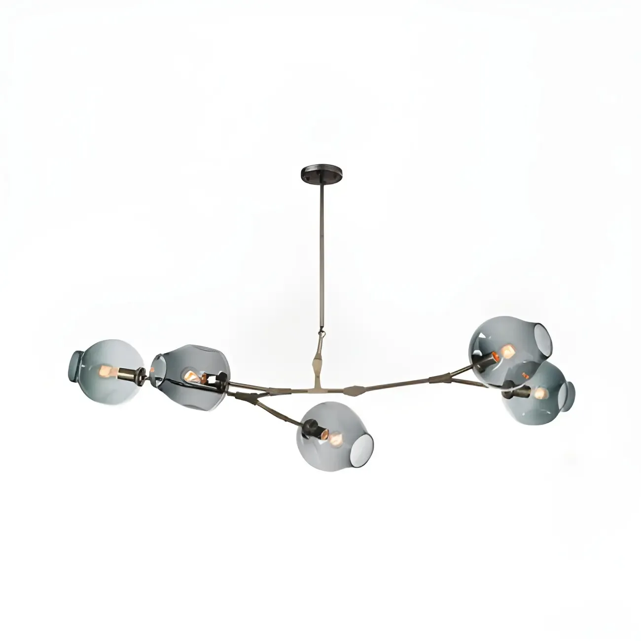 Industrial Sputnik Chandelier with Clear Blue Glass Globes