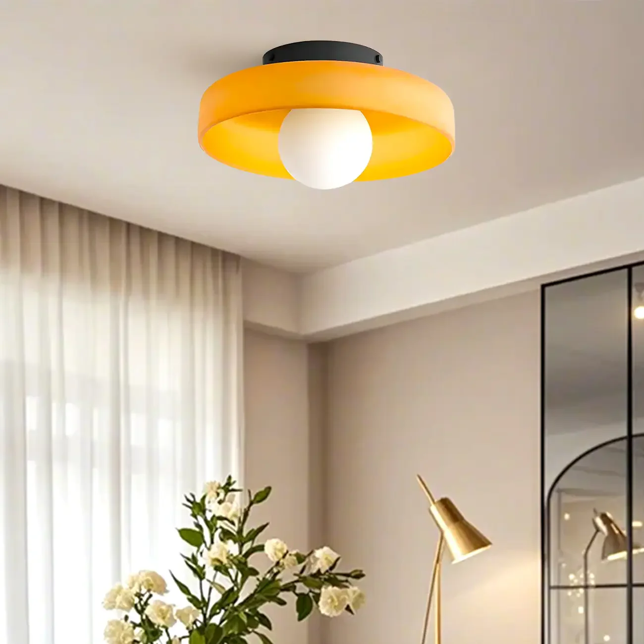 Modern Green Circular Glass Semi Flush Ceiling Light