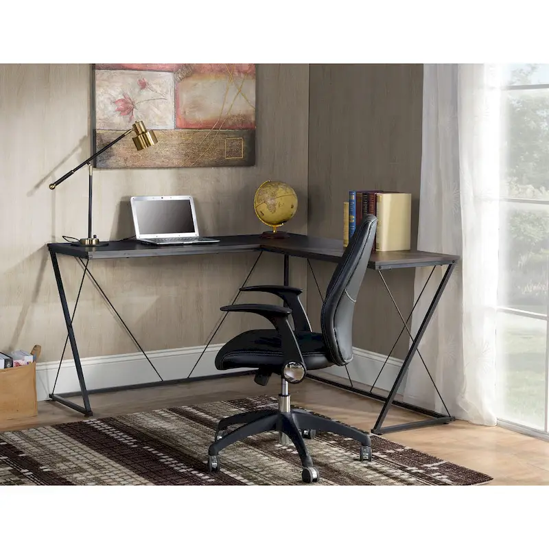 Black / Oak L-Shape Corner Desk – Single
