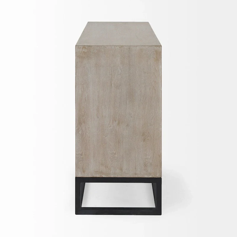 3-Drawer Accent Cabinet with Metal Frame - Geometric Pattern Design (Gray/Light Brown)