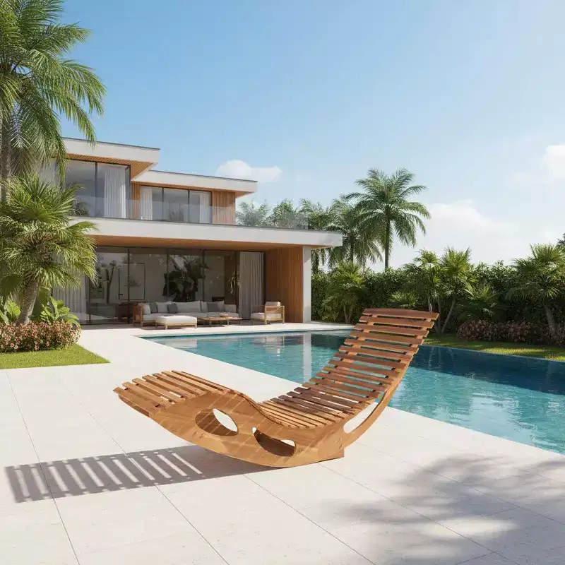 Gymax 1PC/2PC High Back Outdoor Chaise Lounge with Slatted Seating and Wood Rocking Frame