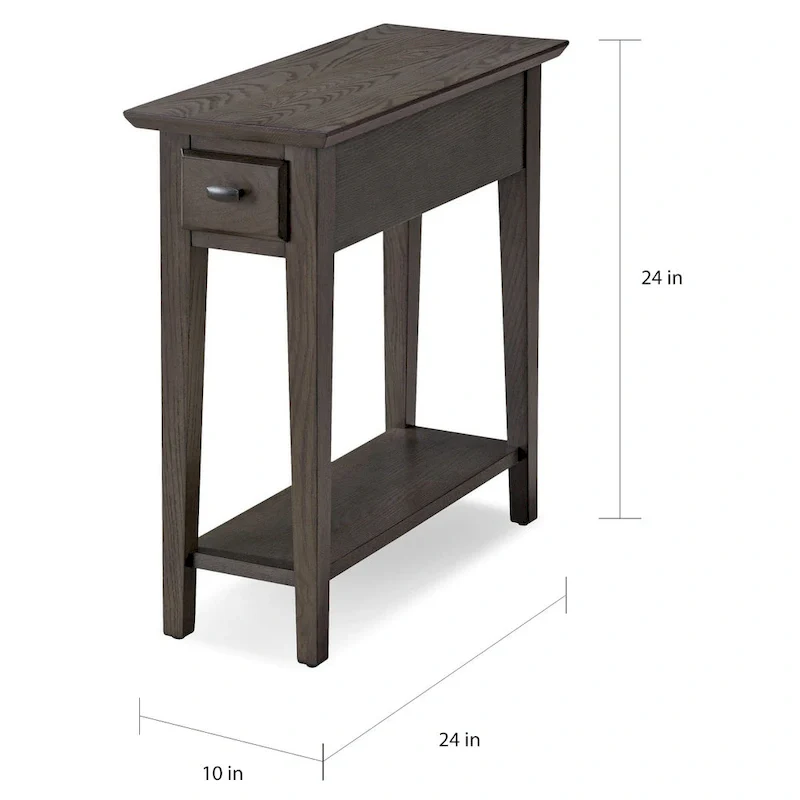 Solid Wood Narrow Side Table with Drawer and Shelf