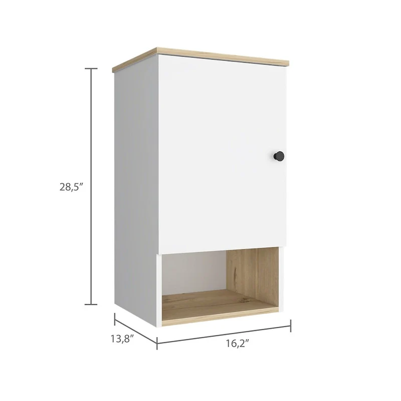 Medicine Cabinet , Two Internal Shelves, Light Oak / White Finish